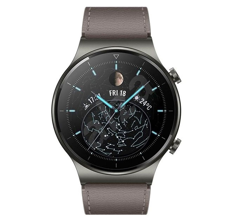 Huawei ساعت هوشمند هو وی WATCH GT 2 Pro با بدنه تیتانیوم خاکستری و بند چرمی خاکستری قهوه ای